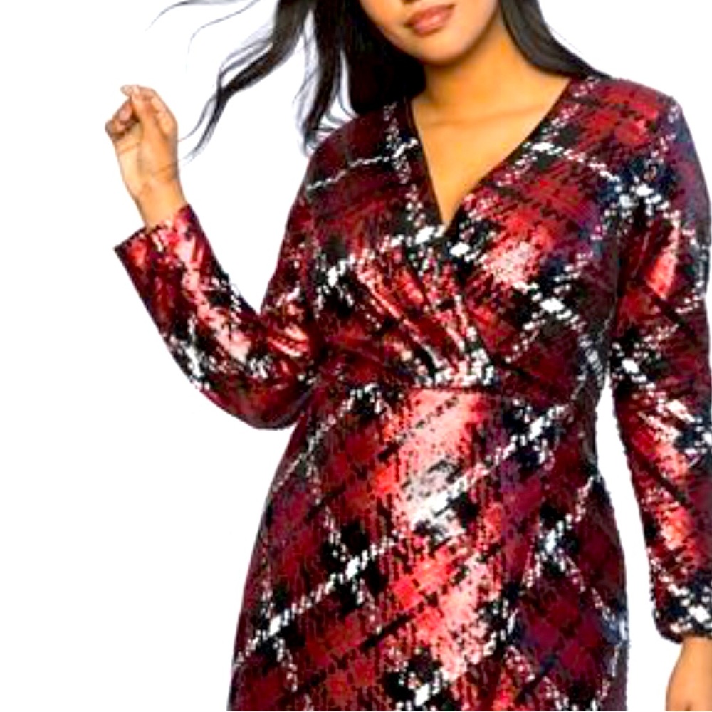 Eloquii red plaid full sequin midi dress
